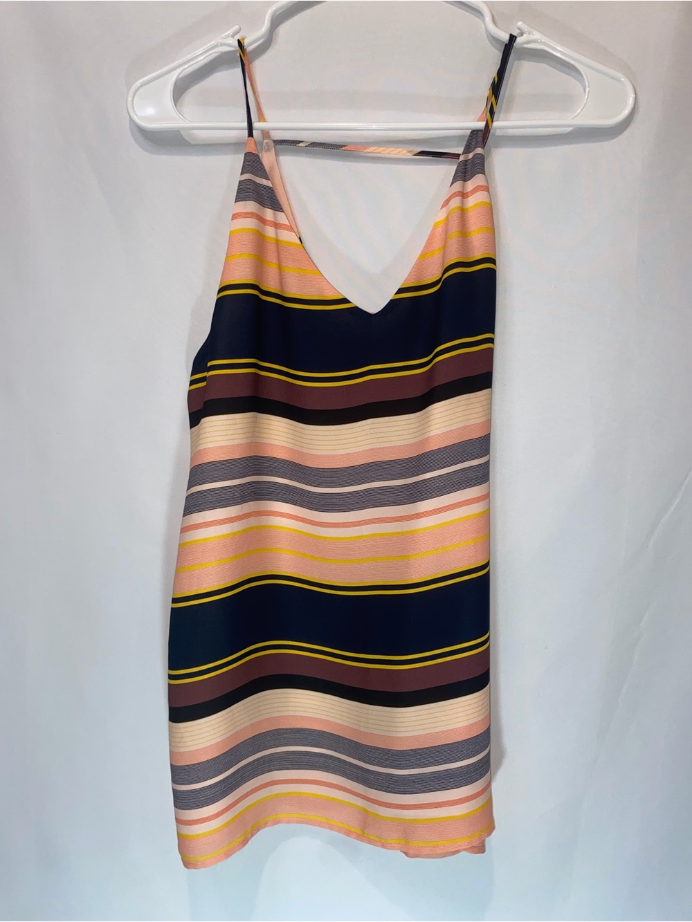 LOFT Striped V-Neck Slip Dress in Navy, Pink, Cream, Gray and Yellow
